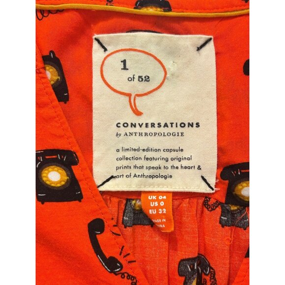 Anthropologie Conversations1 of 52 Blouse With Hello Telephone Print US 0 - Picture 4 of 5